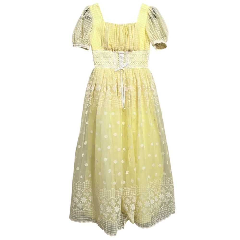 Vintage 1960s-70s Yellow Maxi Dress - Floral - Prom Wedding - Vintage - Picture 2 of 15